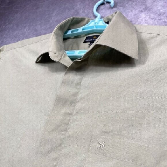 Stacy Adams Dress Shirt Mens 17.5 32/33 Tan Button Up Long Sleeve Casual Preppy - Picture 6 of 11
